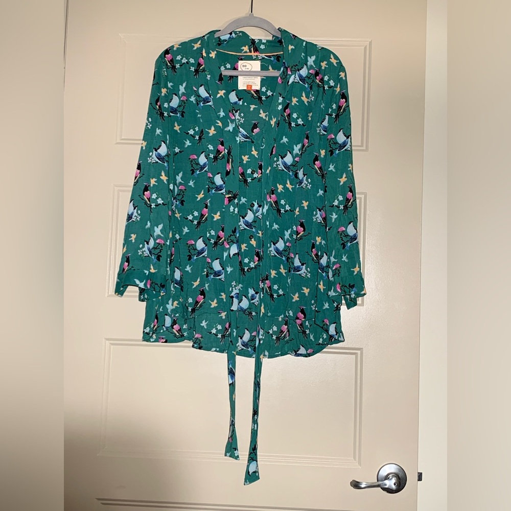 Anthropologie Green Floral Blouse